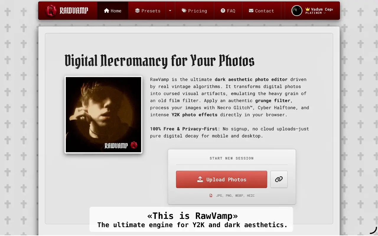 Best chrome photo editor interface for Y2K filters and dark aesthetic processing online.