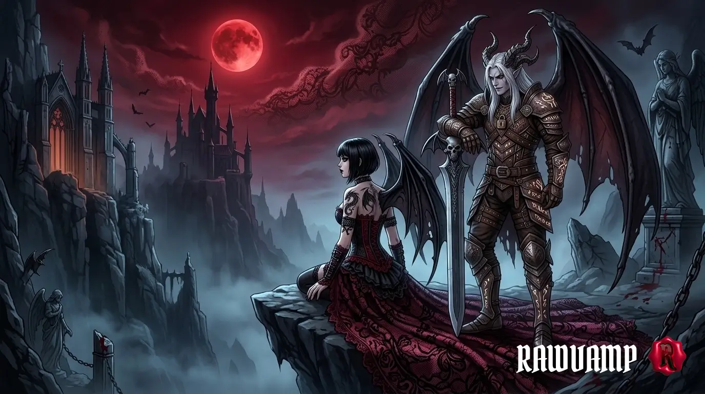 Fantasy dark romance desktop background hd featuring a vampire lord and gothic atmosphere