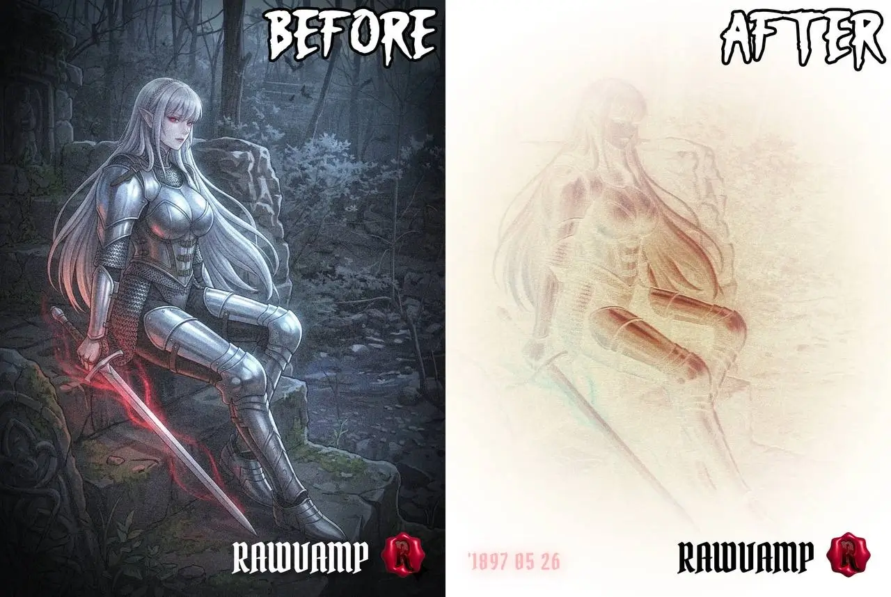 A 1970s grain photo filter free effect applied over a negative image for a vintage aesthetic.