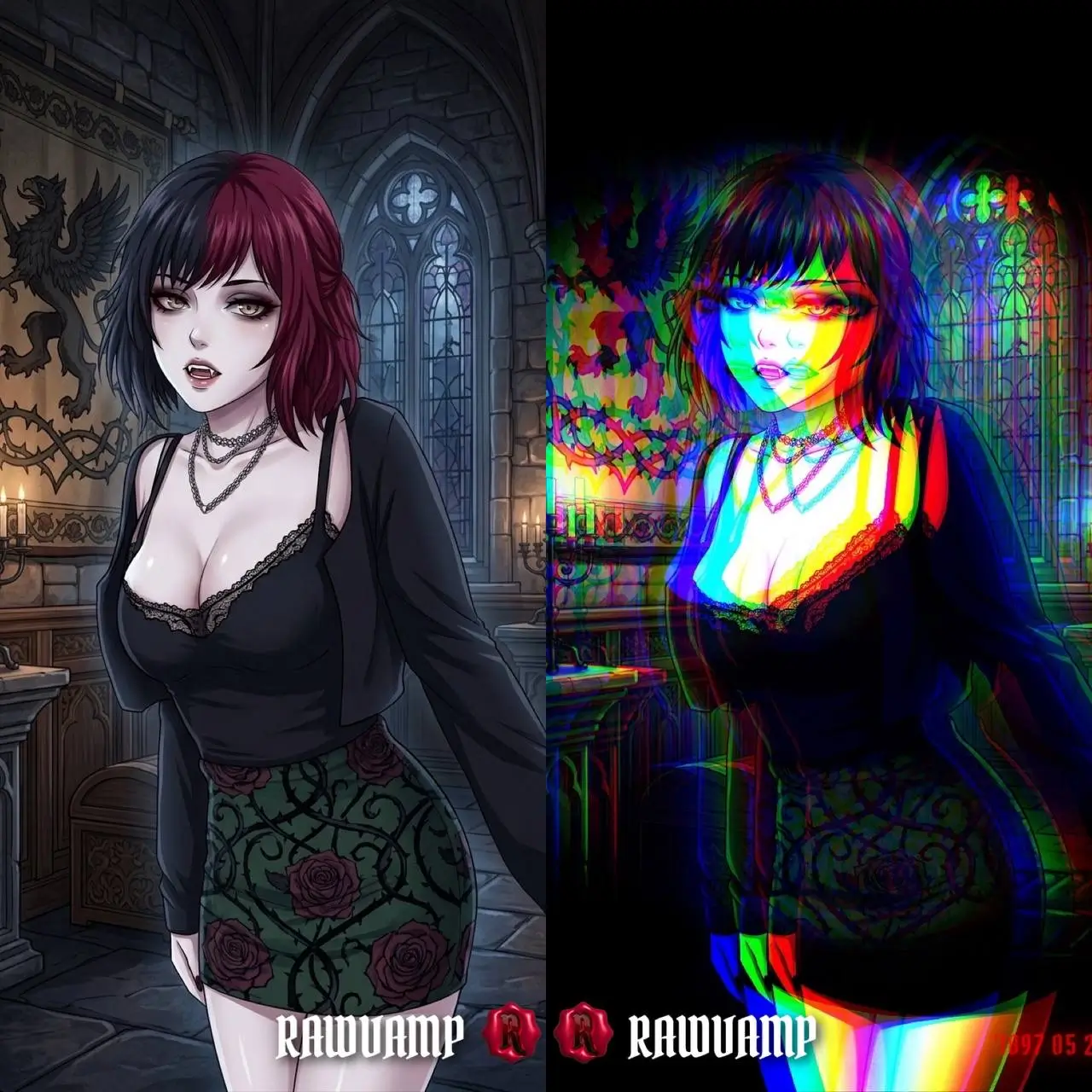 Before and after applying a 2000s digicam effect to create a Y2K aesthetic