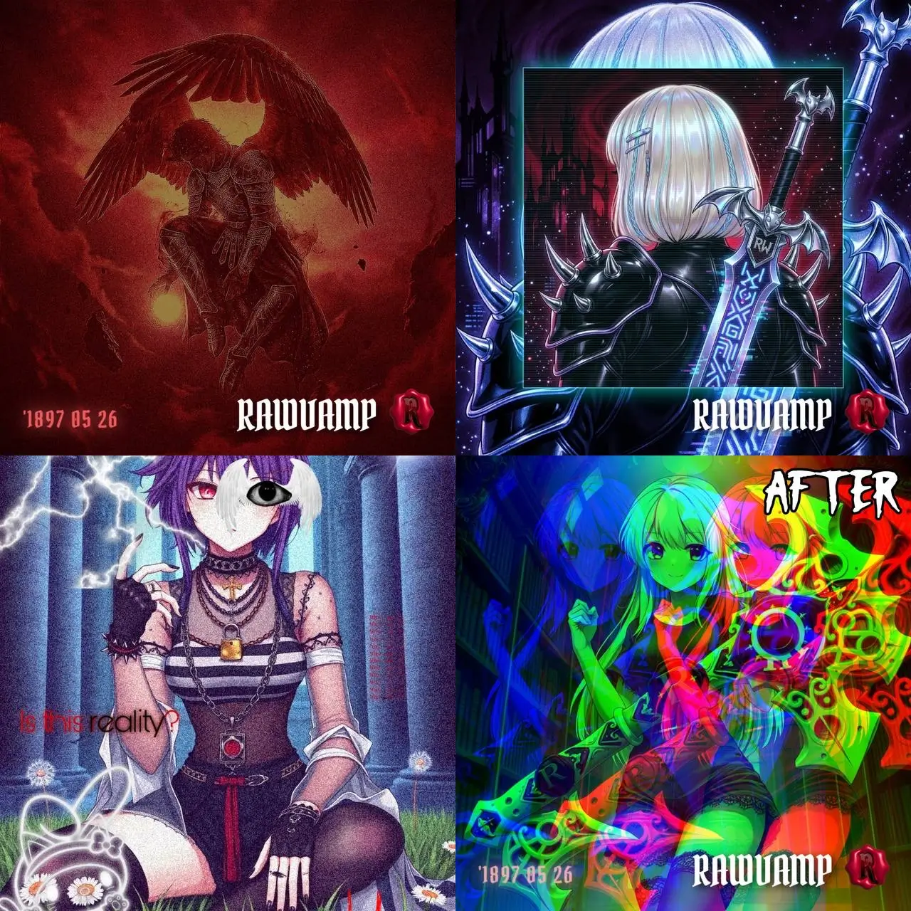 Black aesthetic wallpaper collage showcasing gothic, weirdcore, and y2k styles for Pinterest