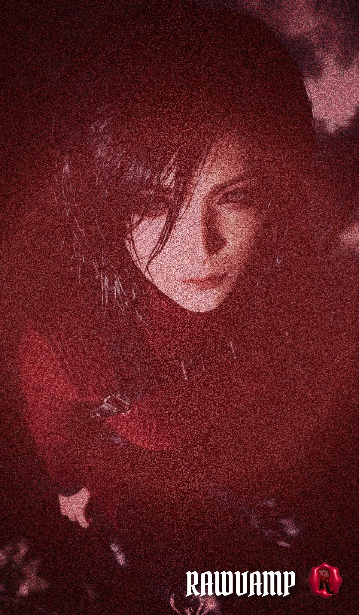 Vampire aesthetic horror photo effect generated with the Blood Noise crimson grain filter