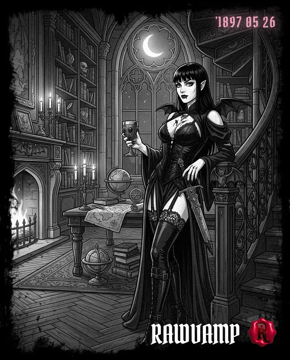 High resolution vintage photo filter applied to a dark library scene using an aesthetic photo converter