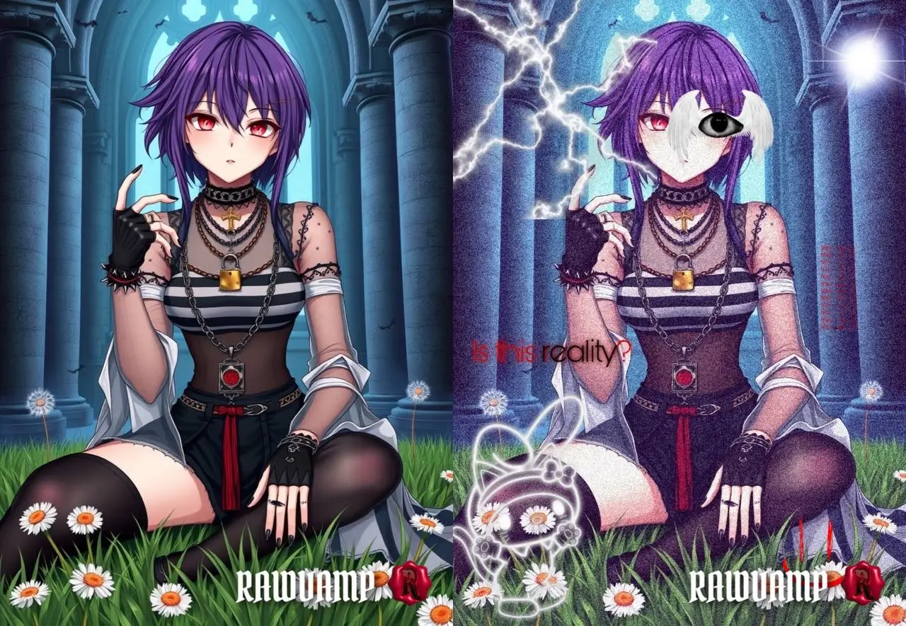 Transformation workflow from a standard anime picture to a cursed dreamcore pfp