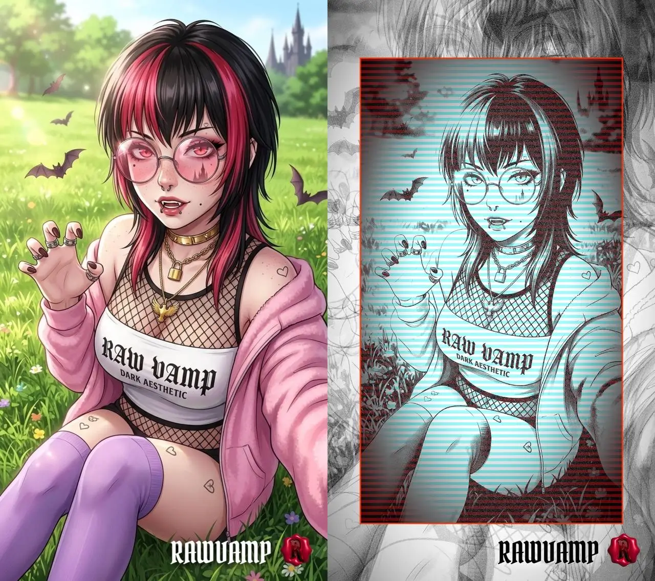 Transformation from a clean emo photo to a weirdcore glitch PFP