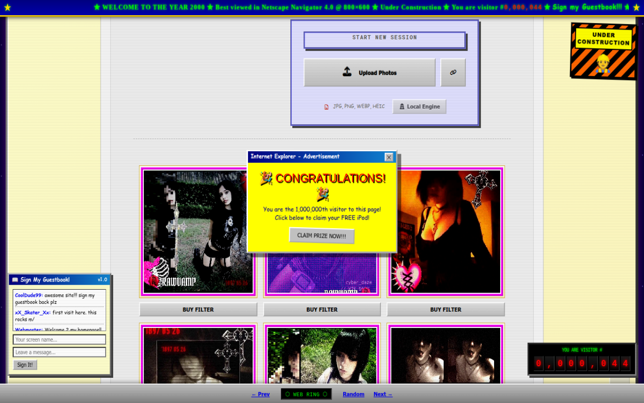 RawY2K chrome extension applying 90s vintage web aesthetic to a modern webpage