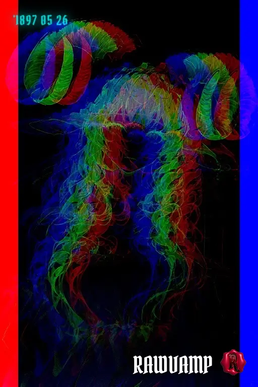 Glitchy picture with intense color displacement often used for schizo meme and traumacore edits