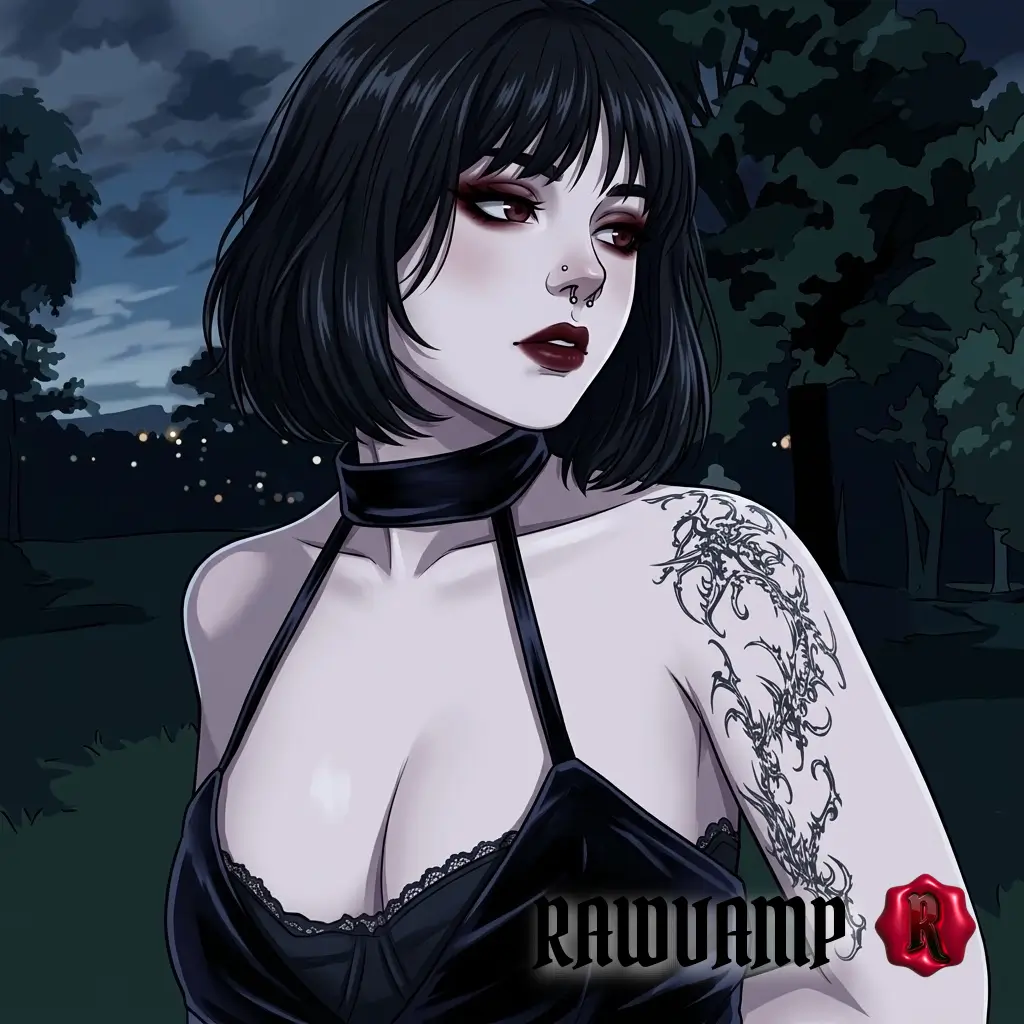 Gothic Noir filter aesthetic applied to a black and white anime vampire portrait with heavy grunge border, perfect for a dark pfp. Black background and sharp contrast.