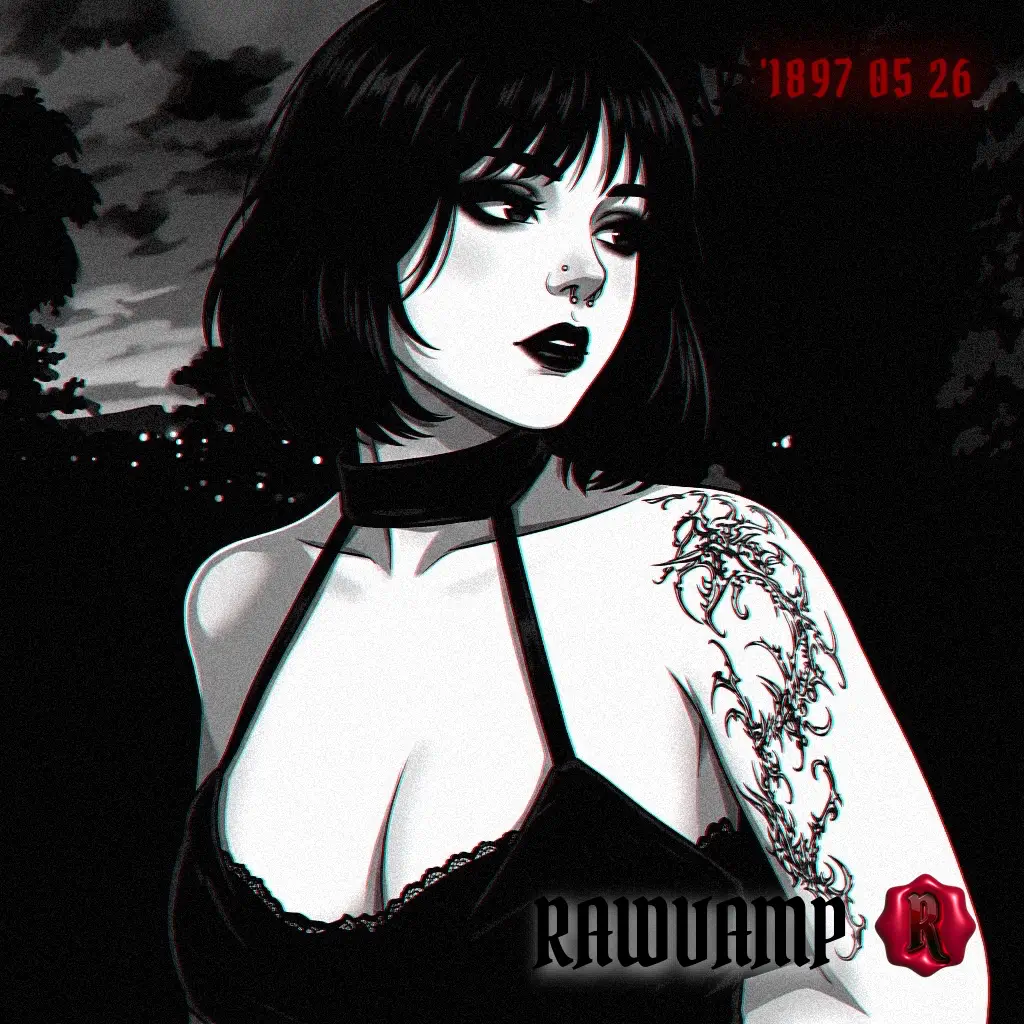 Warm sepia-toned platinum print aesthetic filter applied to the anime vampire illustration, showcasing a vintage gothic camera filter ai style.