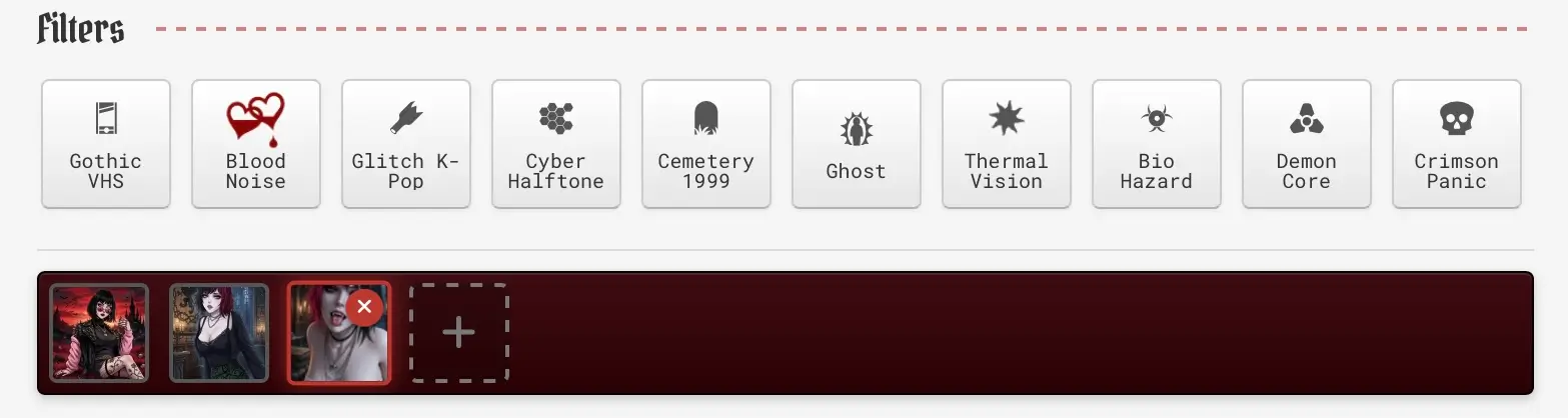 RawVamp Y2K photo editor filters panel