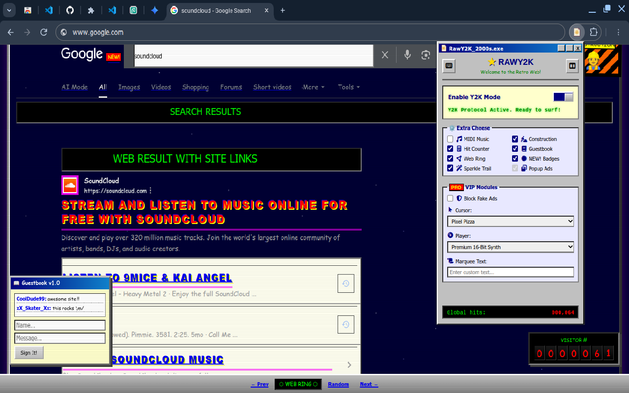 Custom Cursor Mod interface inside the RawY2K Retro Y2K Theme extension global