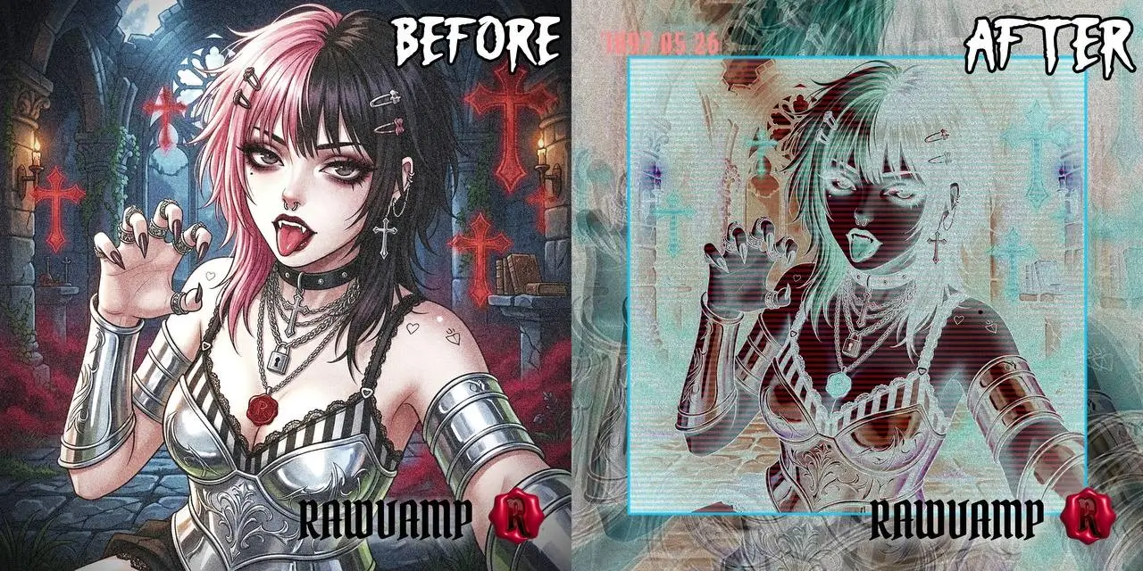 VHS filter for photos combined with color inversion and scanlines.