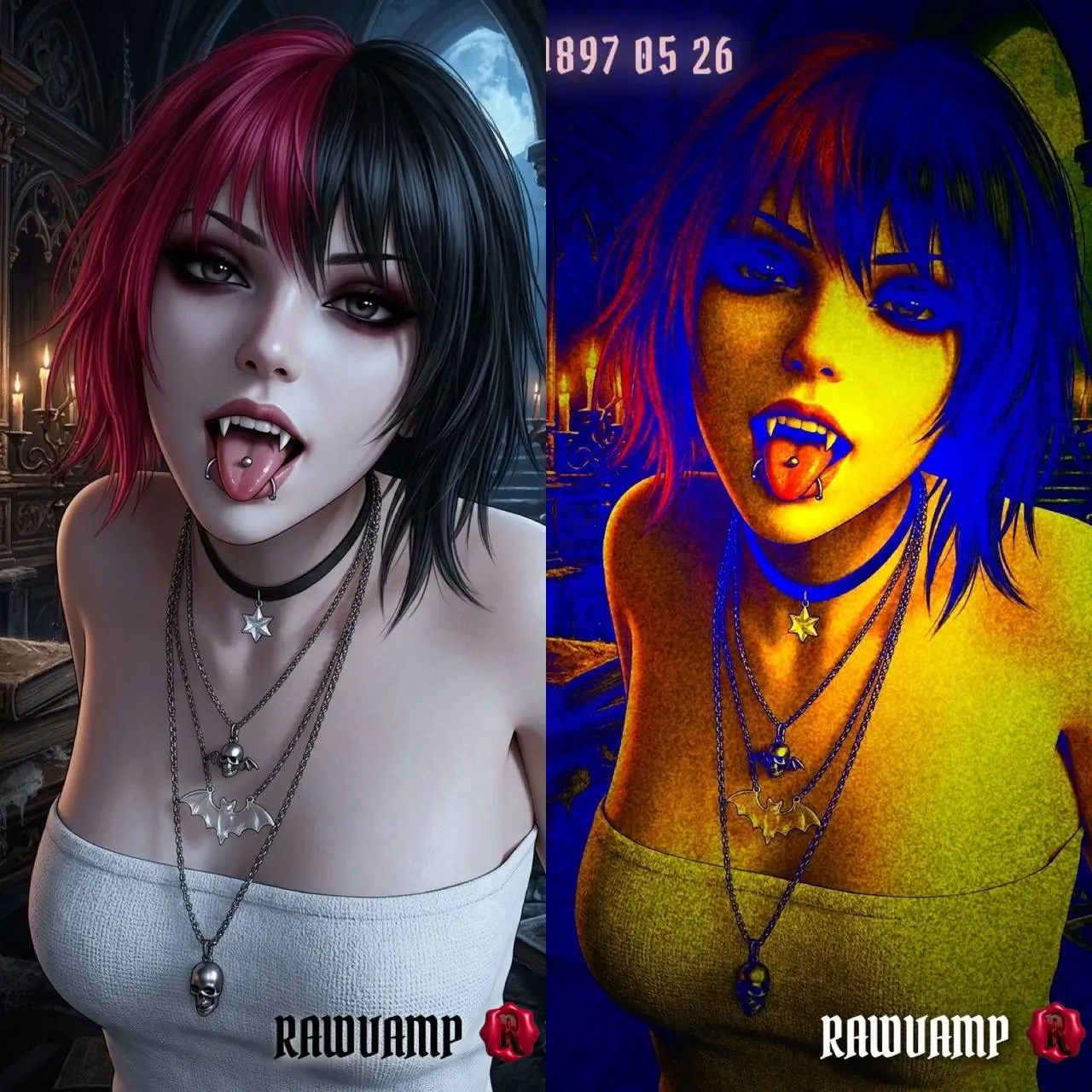 Y2K PFP Maker tutorial featuring a cyber goth glitch aesthetic avatar